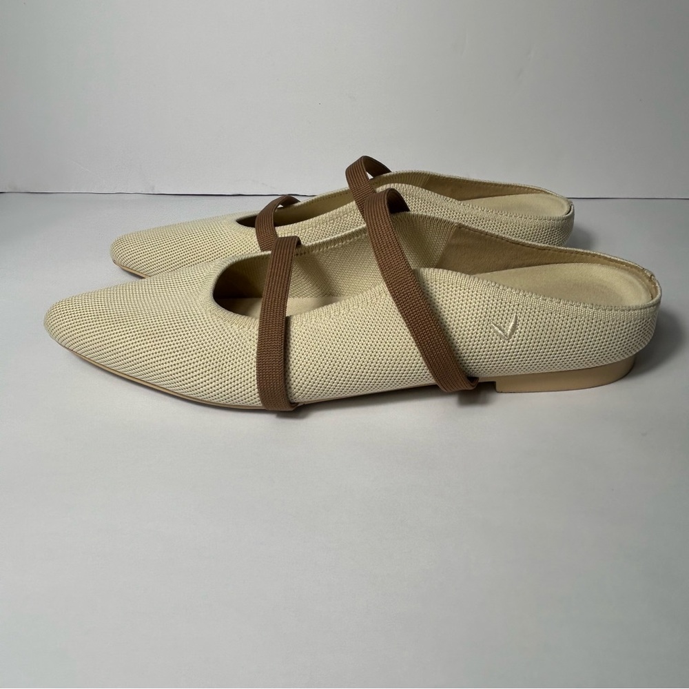 Vivaia Women's Cream Pointed-Toe Flats with Brown Straps - Picture 10 of 10